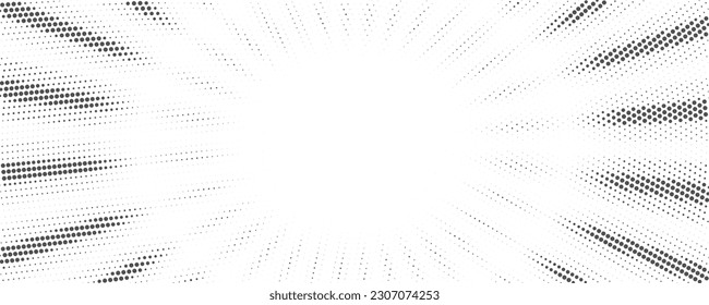 Sun rays halftone background. White and grey radial abstract comic pattern. Vector explosion abstract lines backdrop.