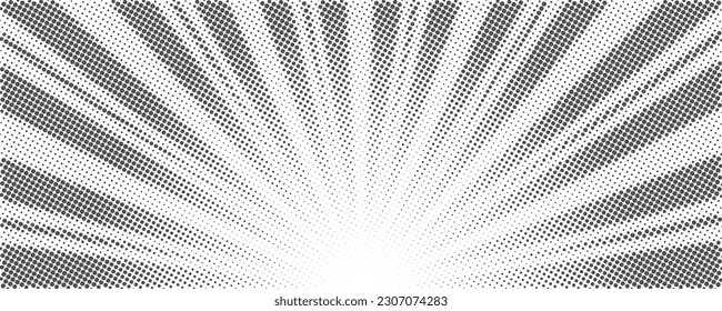 Sun rays halftone background. White and grey radial abstract comic pattern. Vector explosion abstract lines backdrop.