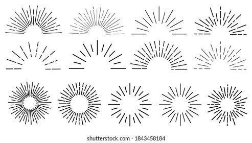 Sun rays hand drawn, linear drawing