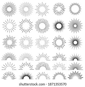 Sun rays hand drawn, linear drawing