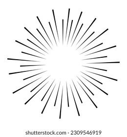 Sun rays hand drawn, linear drawing. Vector illustration.