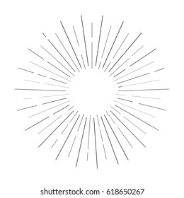 Sun rays hand drawn, linear drawing