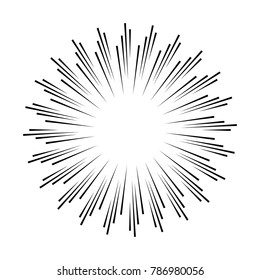 Sun rays hand drawn, linear drawing on white background