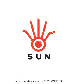 sun rays hand palm symbol curves line symbol logo vector