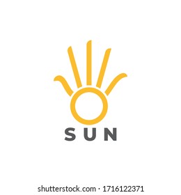 símbolo de la palma de mano rayos solares símbolo de línea símbolo de línea vector