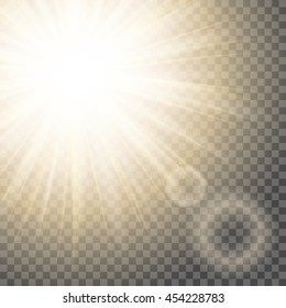 Sun rays with hotspot and flare on transparent background. Star flare effect Sparkling star. Vector.