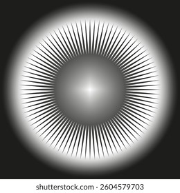 Sun rays icon. Gray gradient center. Radiant glow effect. Vector starburst symbol.