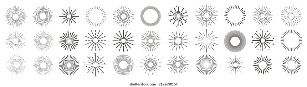Sun rays icon, shine and burst line