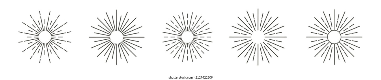 Sun rays icon, shine and burst line