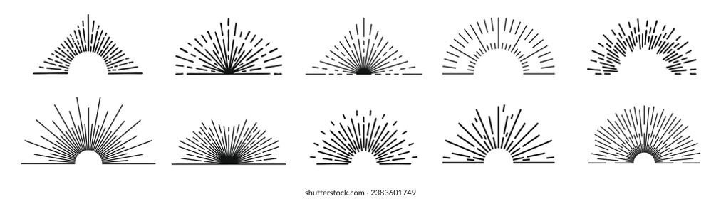 Sun rays icon, shine and burst line