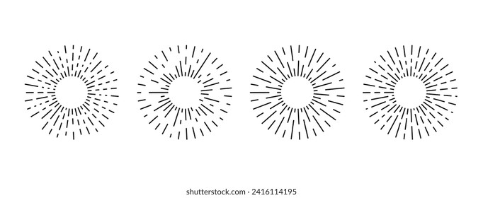 Sun rays icon, shine, sunburst line. Vector illustration set. Linear style.