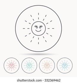 Sun rays icon. Summer sign. Hot weather symbol. Linear circle icons.