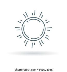 Sun rays icon. Sunshine sign. Sunny weather symbol. Thin line icon on white background. Vector illustration.