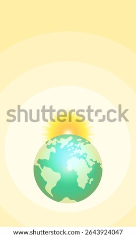 Sun rays illuminate planet Earth. June 21st. Vertical banner for text placement, promotion in social networks, advertising, etc.