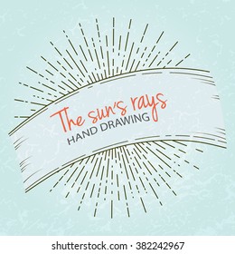 Sun rays images in Hand Drawing style. Graphic elements for various design projects. Uneven sun rays that diverge in hand. The ability to place the text in the center of the elements.