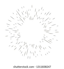 Sun rays linear drawing. Isolated  burst design elements 