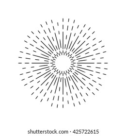 Sun rays linear drawing. Star burst graphic in vintage style. Hand drawn sunbeam isolated.