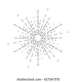 Sun rays linear drawing. Star burst graphic in vintage style. Hand drawn sunbeam isolated.
