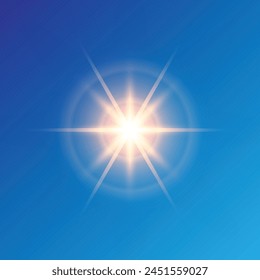 Sol y rayos al mediodía. Rayos de sol brillantes en el cielo azul.