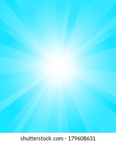 Sun rays on blue sky. Sunbeams. Sun-rays. Vector illustration