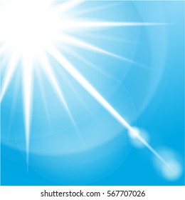 Sun rays on Blue Sky Background 