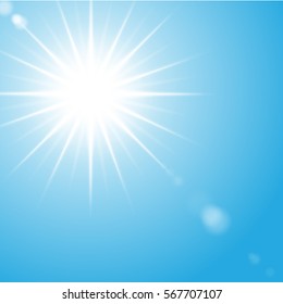 Sun rays on Blue Sky Background 