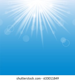 sun rays on blue sky vector background.