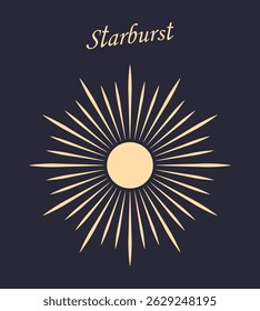 O sol com raios de sol em um fundo azul escuro. Explosões solares, elementos de uma estrela brilhante. Etiquetas antigas, crachás, fogos de artifício ou logotipos. Vetor Eps 10.