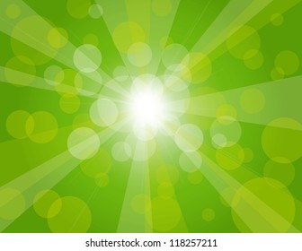 Sun Rays on Green Spring Bokeh Circles Background Illustration