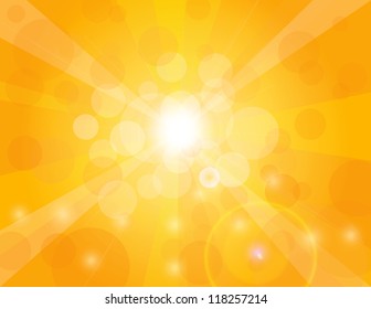 Sun Rays on Summer Orange Yellow Bokeh Circles Background Illustration