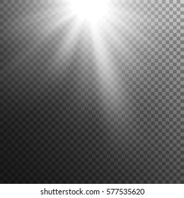 Sun rays on transparent background. Rays of light.