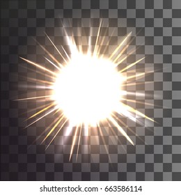 Sun and rays on a transparent background