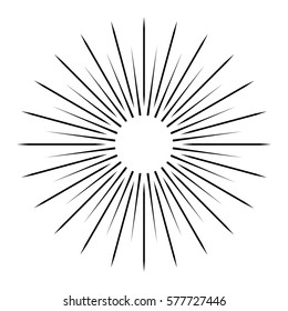 Sun rays on a white background, line drawing - Stock Vector