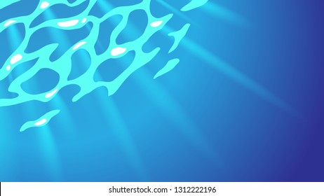 Sun rays permeate through sea water, underwater background, blue pattern