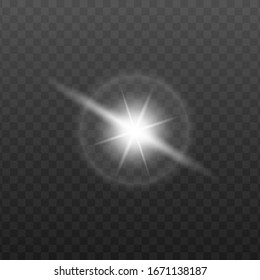 Sun rays radiance effect or flush bulb realistic vector illustration isolated on transparent background. Abstract blurred sunlight or photo camera lens explosion layout.