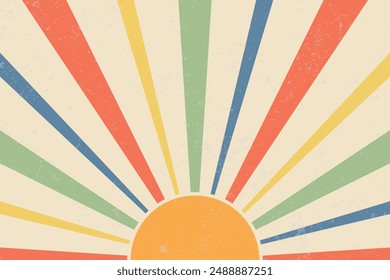 Sonne mit Strahlen Retro Hintergrund. 90er Jahre Klassischer Hintergrund.