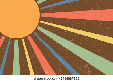 Sun with Rays Retro Background. 90s Vintage Background.