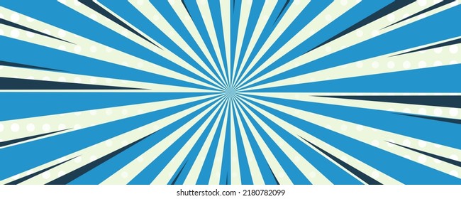Vintage retro de rayos solares sobre fondo azul con fondo de patrón de explosión de sol punteado. Rayos. Ilustración del vector de verano Documento de trabajo de diseño abstracto de explosión solar para plantillas de banners de negocios de medios sociales