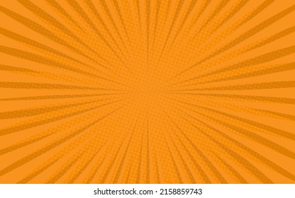 Sun rays retro vintage style on orange background. Comic pattern with starburst and halftone. Cartoon retro sunburst effect with dots. Summer banner vector illustration