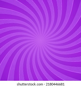 Sun rays retro vintage style on purple background, Comic pattern with starburst and halftone. Cartoon retro sunburst effect with dots. Rays. Summer banner vector illustration.