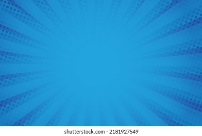 Sun rays retro vintage style on blue background, Comic pattern with starburst and halftone. Cartoon retro sunburst effect with dots. Rays. Summer banner vector illustration.