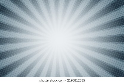 Sun rays retro vintage style on gray background, Comic pattern with starburst and halftone. Cartoon retro sunburst effect with dots. Rays. Summer banner vector illustration