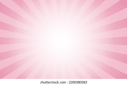 Sol con estilo retro vintage sobre fondo rosa, Comic patrón con starburst y medio tono. Efecto catorce de la explosión solar con puntos. Rayos. Ilustración vectorial de banners de verano