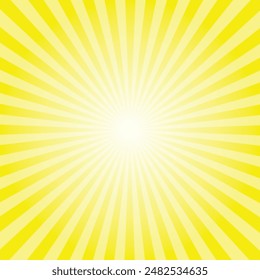 Rayos de sol Estilo vintage retro sobre fondo amarillo. Fondo De Patrón De Sunburst. Fondo con rayos radiales. Anuncio de verano.