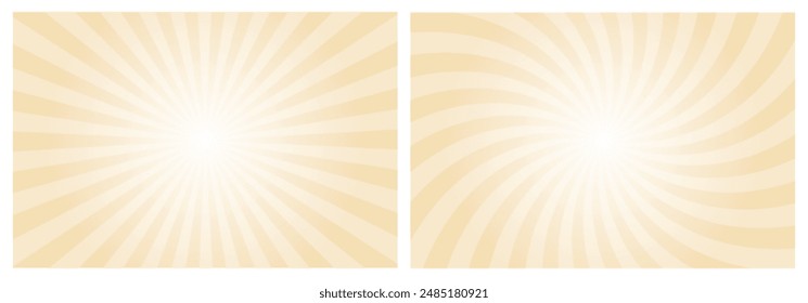 Sonnenstrahlen Retro Vintage Stil Weizen gelb Farbe Hintergrund. Radialer und wirbelnder Sunburst-Muster-Hintergrund. Rays-Hintergrund. Sommer Banner Vektorillustration.