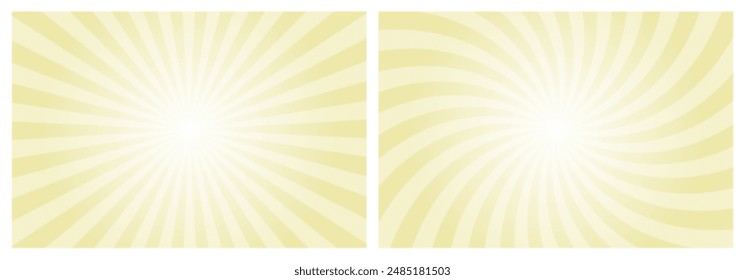 Sun rays retro vintage style pale goldenrod yellow background. Radial and swirl Sunburst pattern background. Rays backdrop. Summer banner vector illustration.