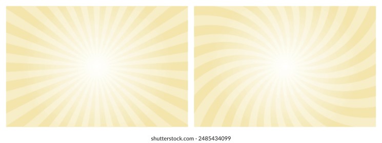 Sun rays retro vintage style vanilla yellow background. Radial and swirl Sunburst pattern background. Rays backdrop. Summer banner vector illustration.