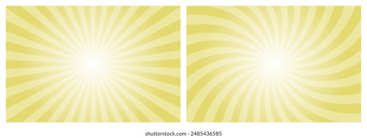 Sun rays retro vintage style straw yellow background. Radial and swirl Sunburst pattern background. Rays backdrop. Summer banner vector illustration.