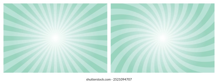 Sun rays retro vintage style aquamarine blue background. Radial and swirl Sunburst pattern background. Rays backdrop. Summer banner vector illustration.