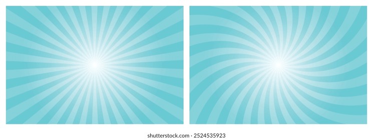 Raios solares retro vintage estilo fluorescente fundo azul. Radial e redemoinho Plano de fundo padrão de explosão solar. Fundo de raios. Ilustração vetorial de banner de verão.